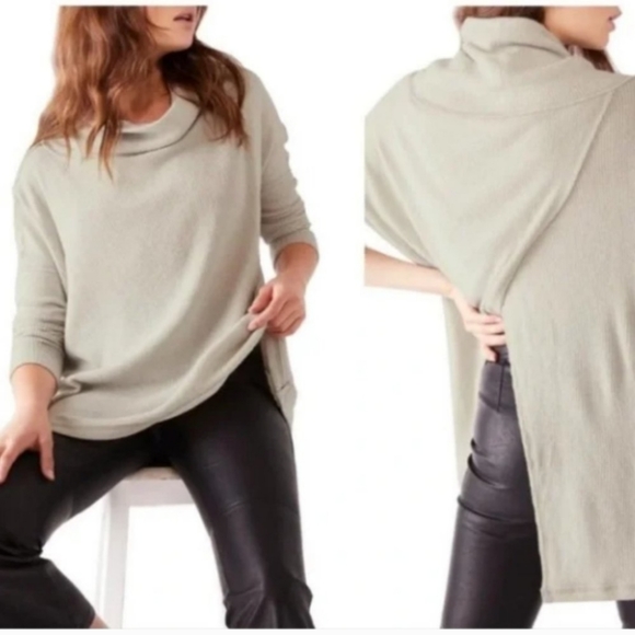 NWT Free People Juicy Long Sleeve Top Cowl Neck Thermal Stone Cold Beige - Picture 4 of 4